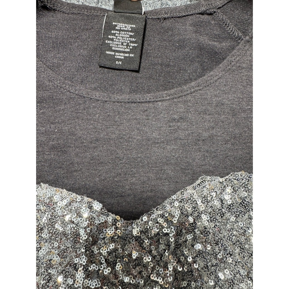 Joe Boxer Sequin Heart Sparkle Long Sleeve Top Womens S Charcoal Grey Sweatshirt - Picture 6 of 7